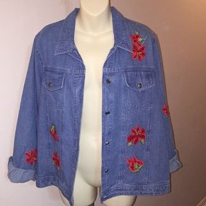 vintage red flower denim jacket